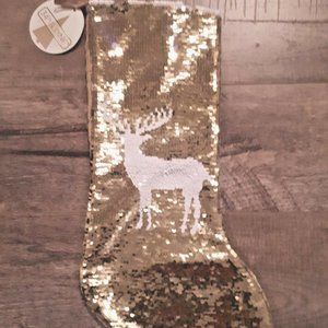 34th  & Pine Sequin Gold White Reindeer Stocking